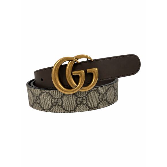 Gucci Canvas Monogram GG Buckle Supreme Leather Belt Brown Size 85cm/34\